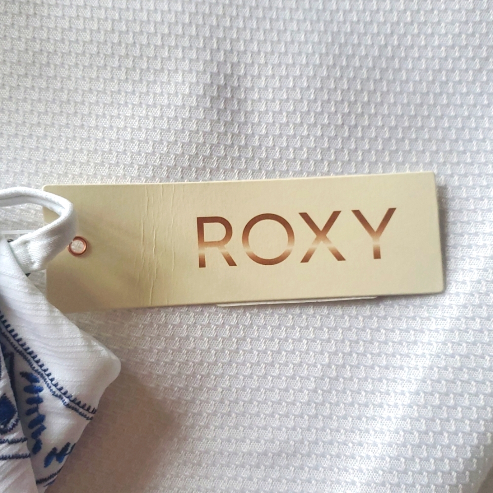 NWT Roxy White and Blue Sandy Ruffle Bikini Top Large - Picture 3 of 4